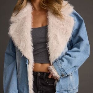 12th Tribe Rylee Denim Jacket with Faux Fur Trim Size XSXS
